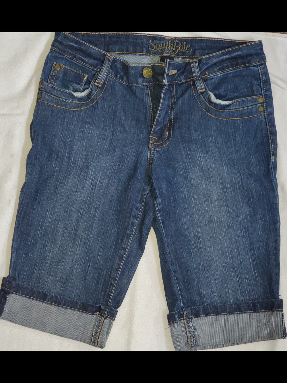 South Pole Junior Blue Cropped Denim Capri Shorts